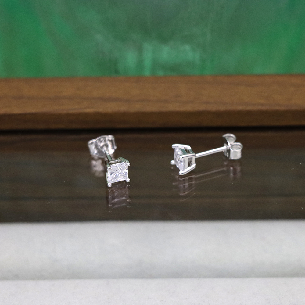 Solid 925 Sterling Silver Big Square Cubic Zirconia Stud Earrings – New Arrival