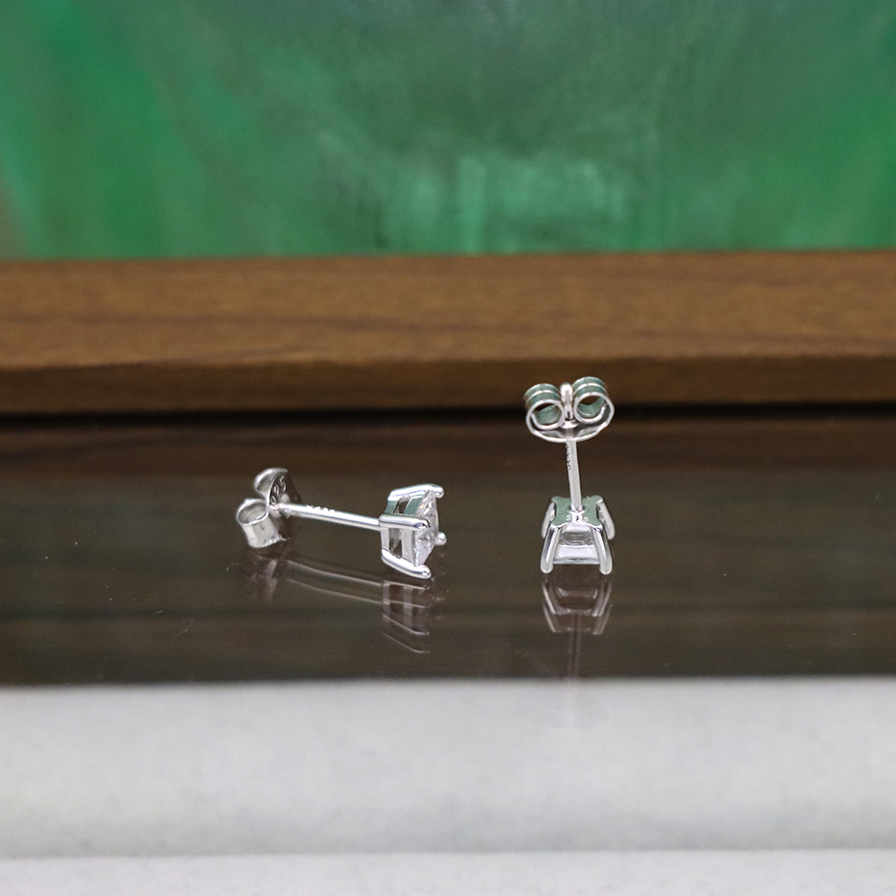 Solid 925 Sterling Silver Big Square Cubic Zirconia Stud Earrings – New Arrival