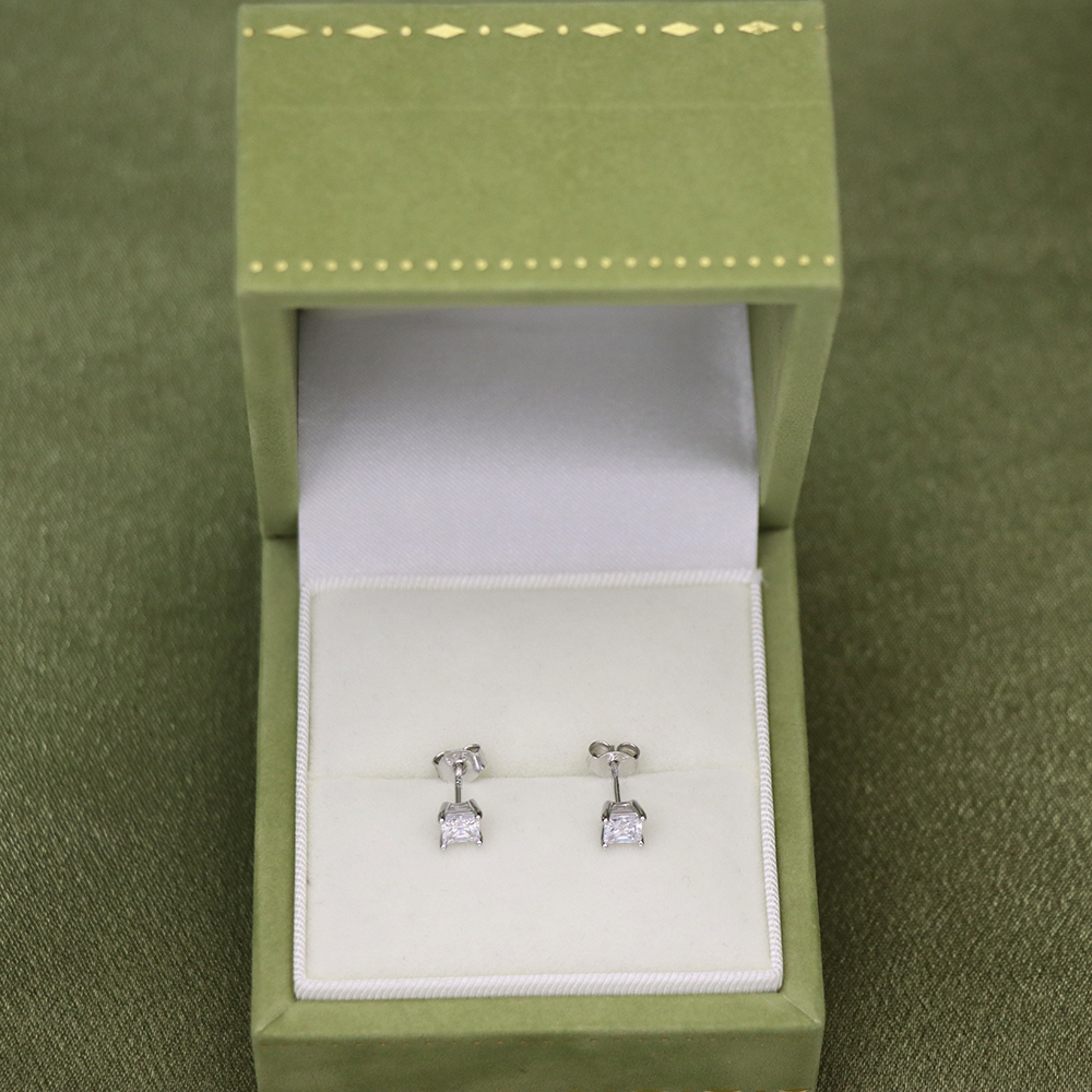 Solid 925 Sterling Silver Big Square Cubic Zirconia Stud Earrings – New Arrival
