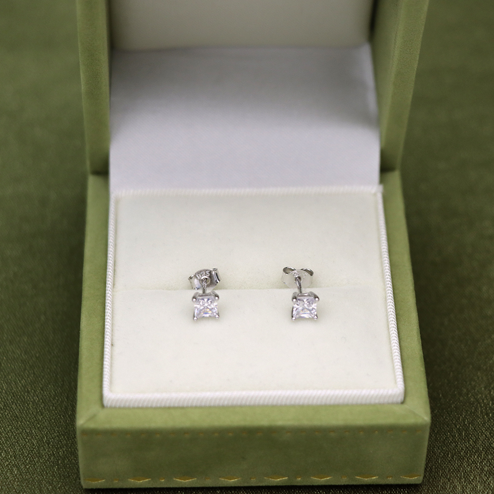 Solid 925 Sterling Silver Big Square Cubic Zirconia Stud Earrings – New Arrival