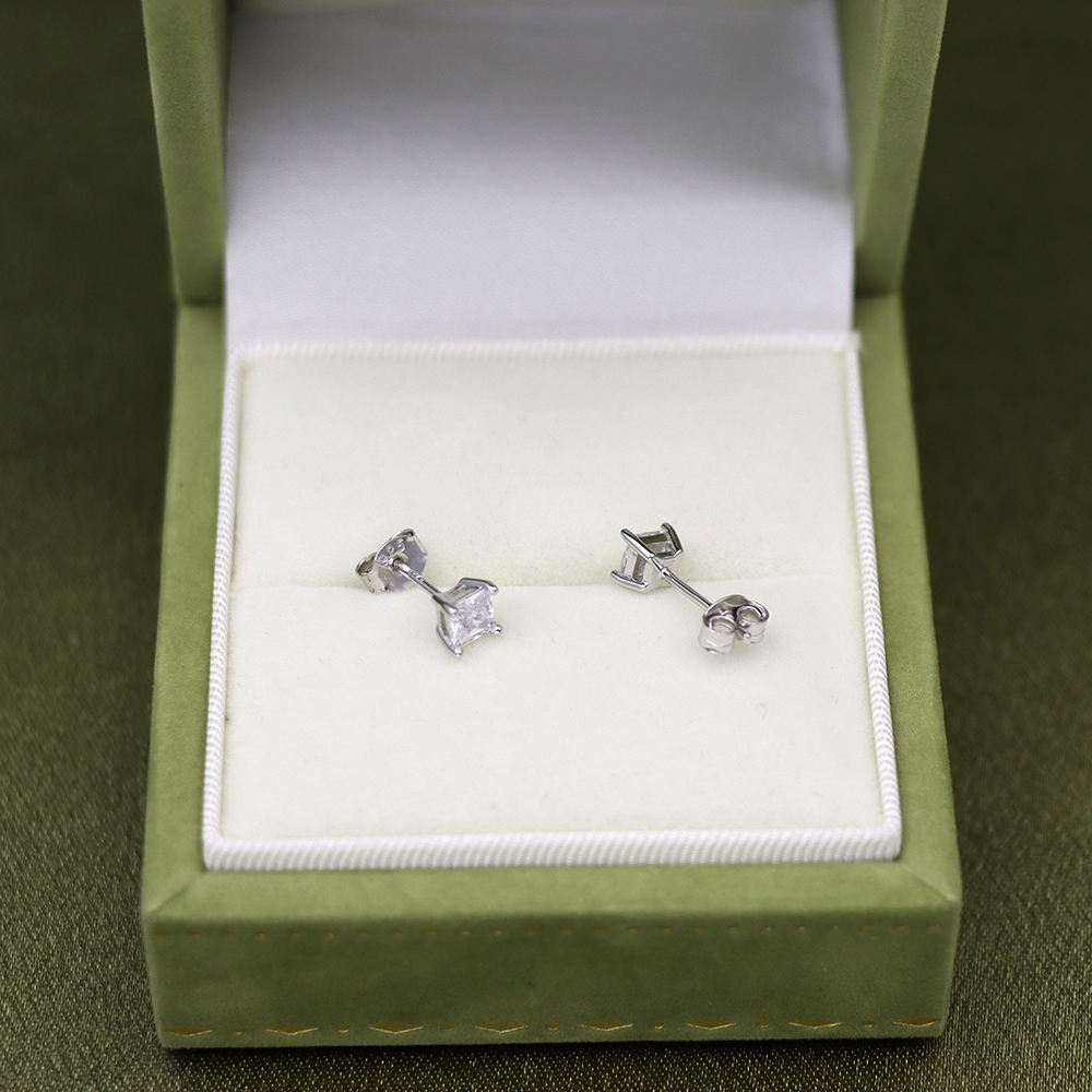 Solid 925 Sterling Silver Big Square Cubic Zirconia Stud Earrings – New Arrival