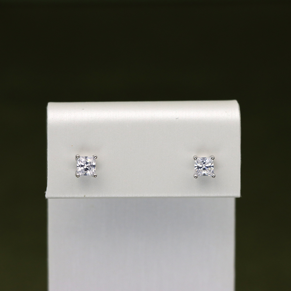 Solid 925 Sterling Silver Big Square Cubic Zirconia Stud Earrings – New Arrival