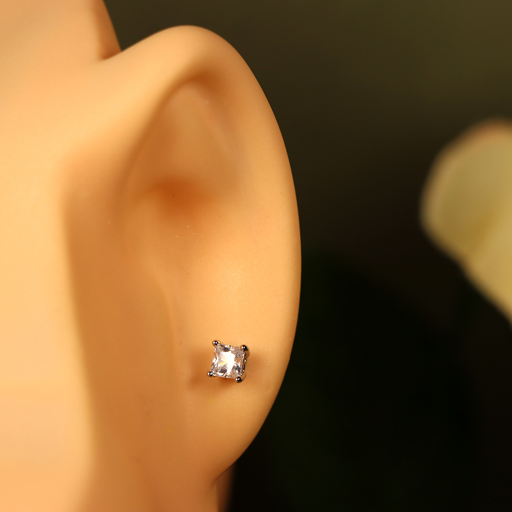Solid 925 Sterling Silver Big Square Cubic Zirconia Stud Earrings – New Arrival