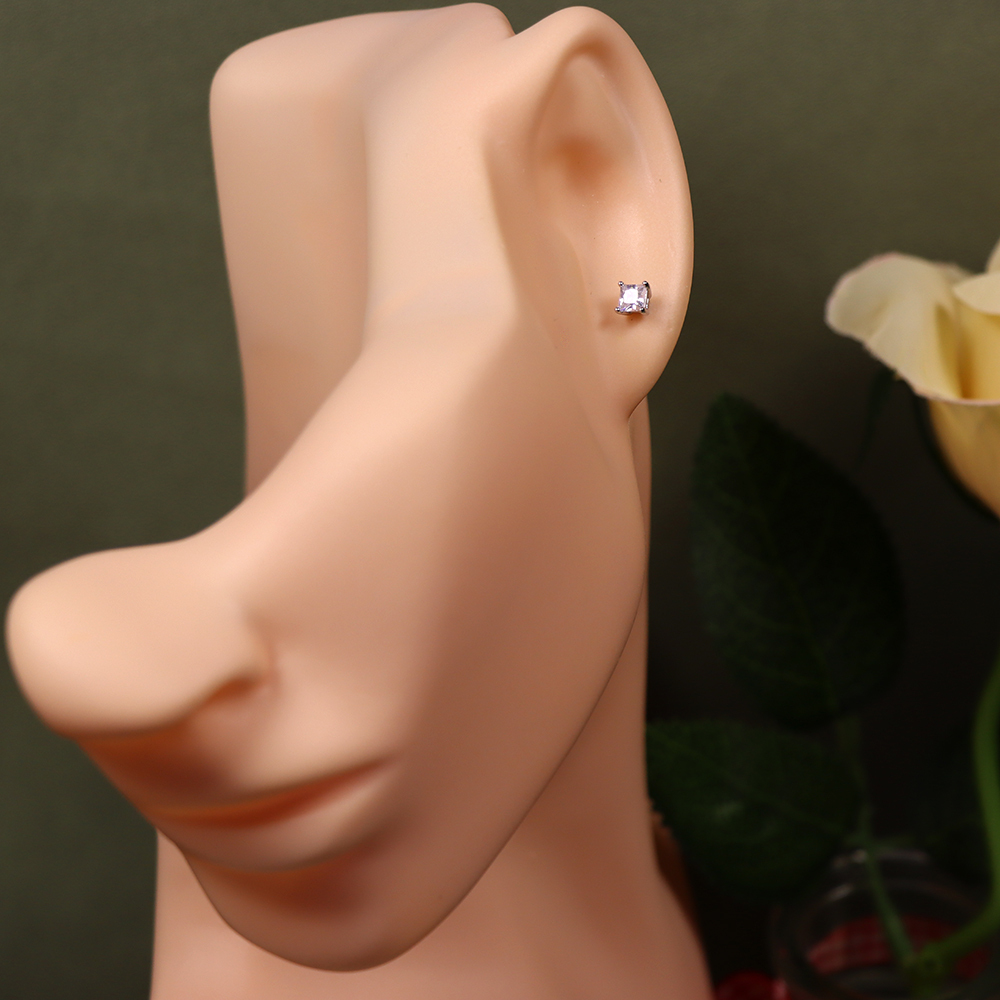 Solid 925 Sterling Silver Big Square Cubic Zirconia Stud Earrings – New Arrival