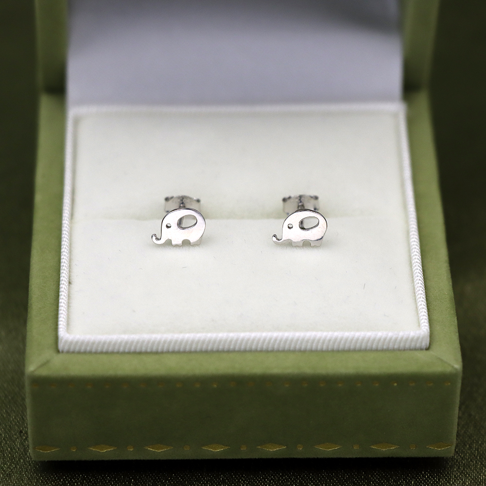 S925 Sterling Silver Elephant Stud Earrings for Women - Minimalist Animal Jewelry