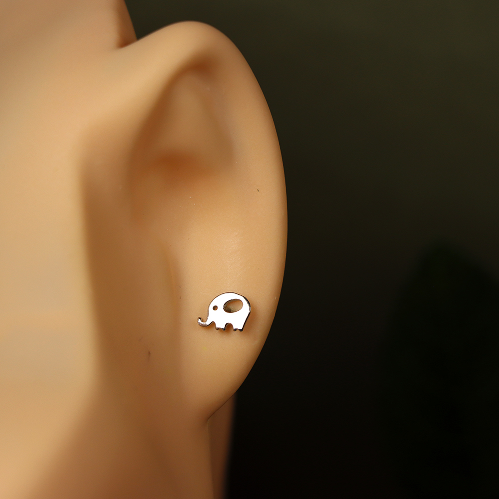 S925 Sterling Silver Elephant Stud Earrings for Women - Minimalist Animal Jewelry