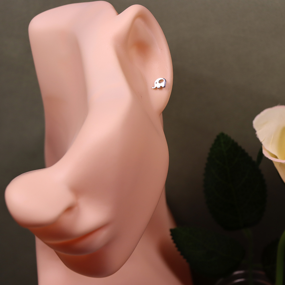S925 Sterling Silver Elephant Stud Earrings for Women - Minimalist Animal Jewelry