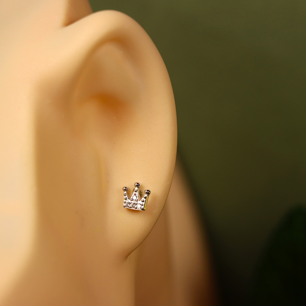 S925 Sterling Silver Crown Stud Earrings for Women with CZ Diamonds - Gift for Best Friend