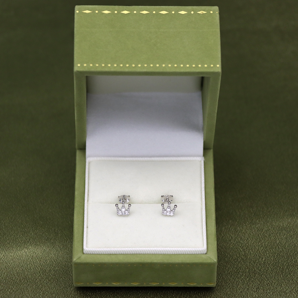 S925 Sterling Silver Crown Stud Earrings for Women with CZ Diamonds - Gift for Best Friend