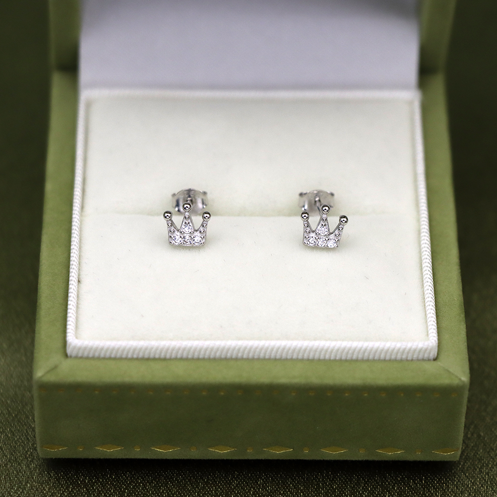 S925 Sterling Silver Crown Stud Earrings for Women with CZ Diamonds - Gift for Best Friend
