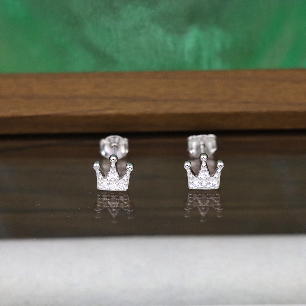 S925 Sterling Silver Crown Stud Earrings for Women with CZ Diamonds - Gift for Best Friend