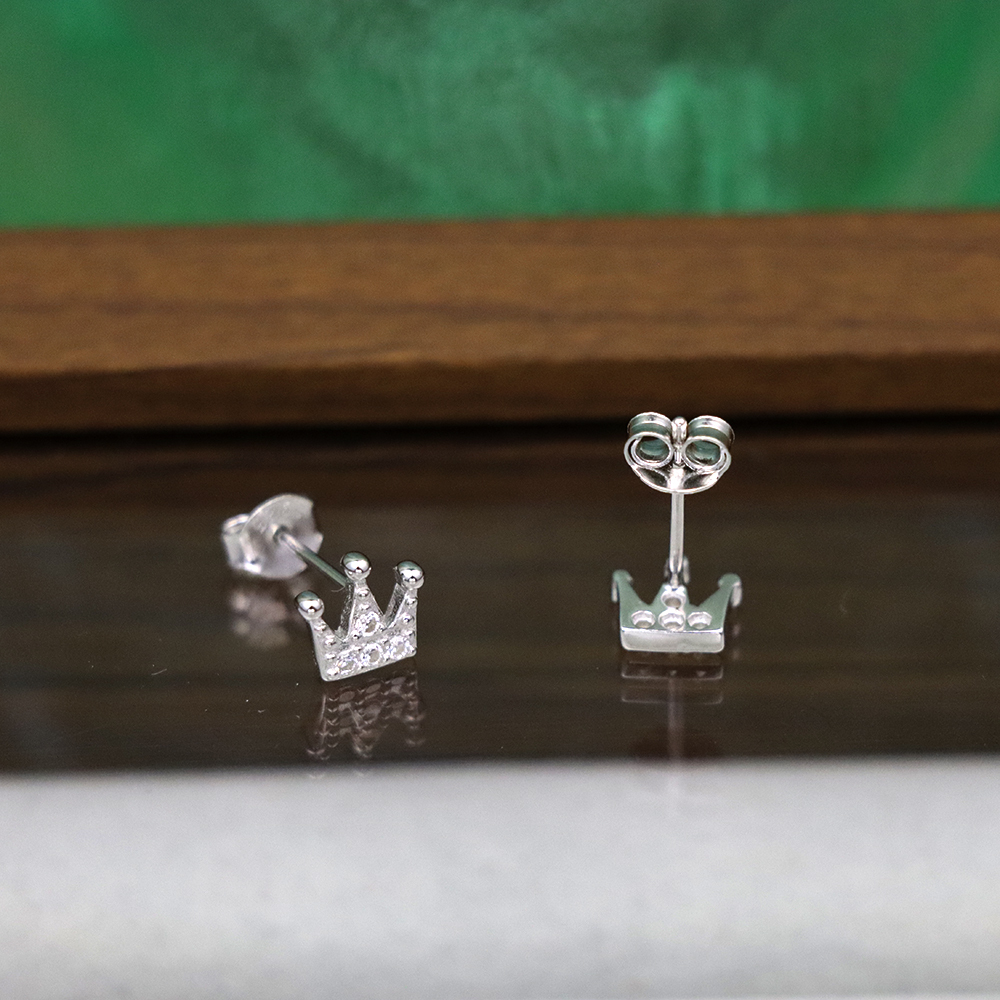 S925 Sterling Silver Crown Stud Earrings for Women with CZ Diamonds - Gift for Best Friend