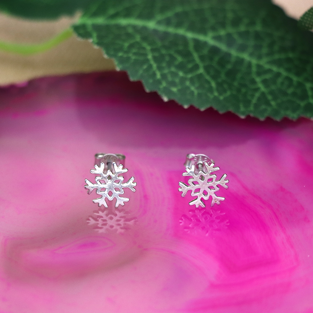 S925 Sterling Silver Snow Tree Snowflake Stud Earrings