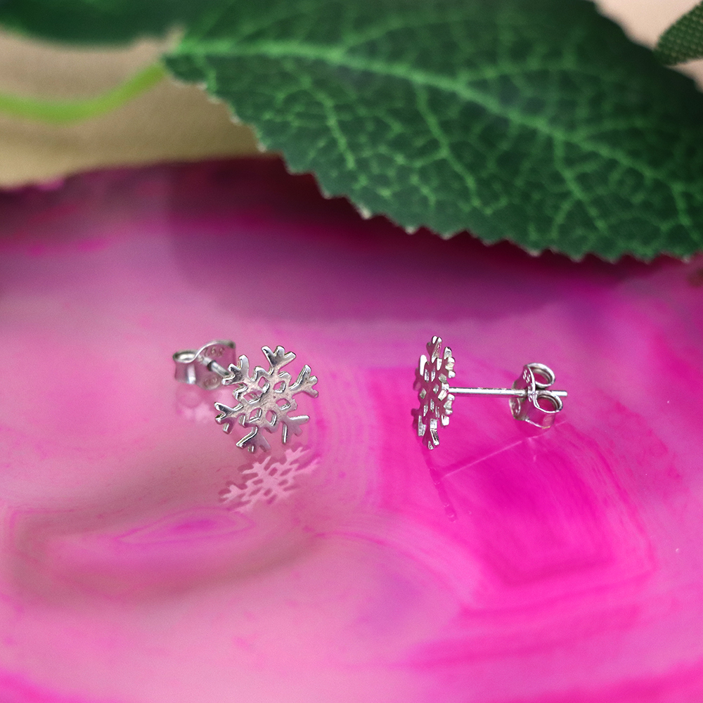 S925 Sterling Silver Snow Tree Snowflake Stud Earrings