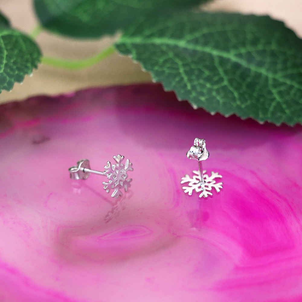 S925 Sterling Silver Snow Tree Snowflake Stud Earrings