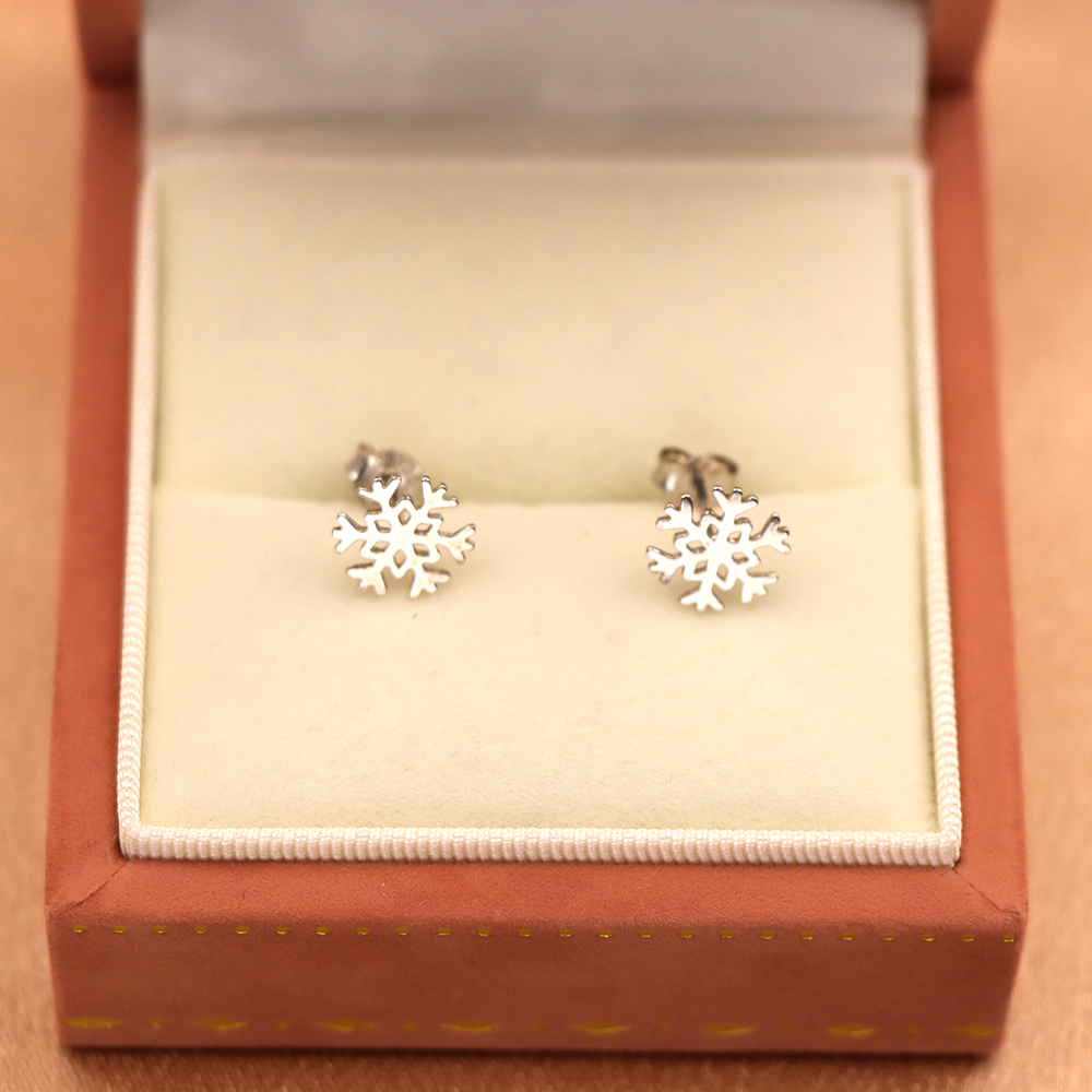 S925 Sterling Silver Snow Tree Snowflake Stud Earrings