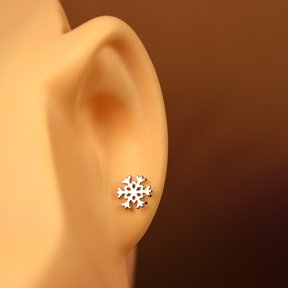 S925 Sterling Silver Snow Tree Snowflake Stud Earrings