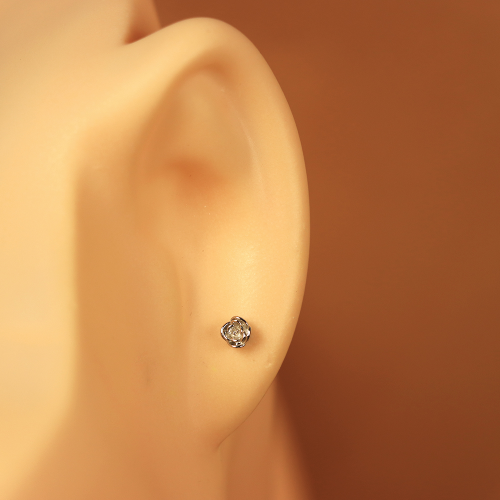 S925 Silver Rose Flower Stud Earrings with Micro-Paved Floral Design