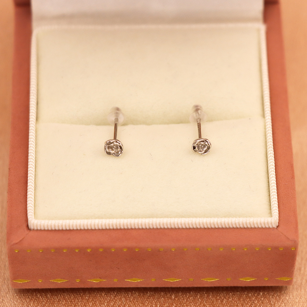 S925 Silver Rose Flower Stud Earrings with Micro-Paved Floral Design