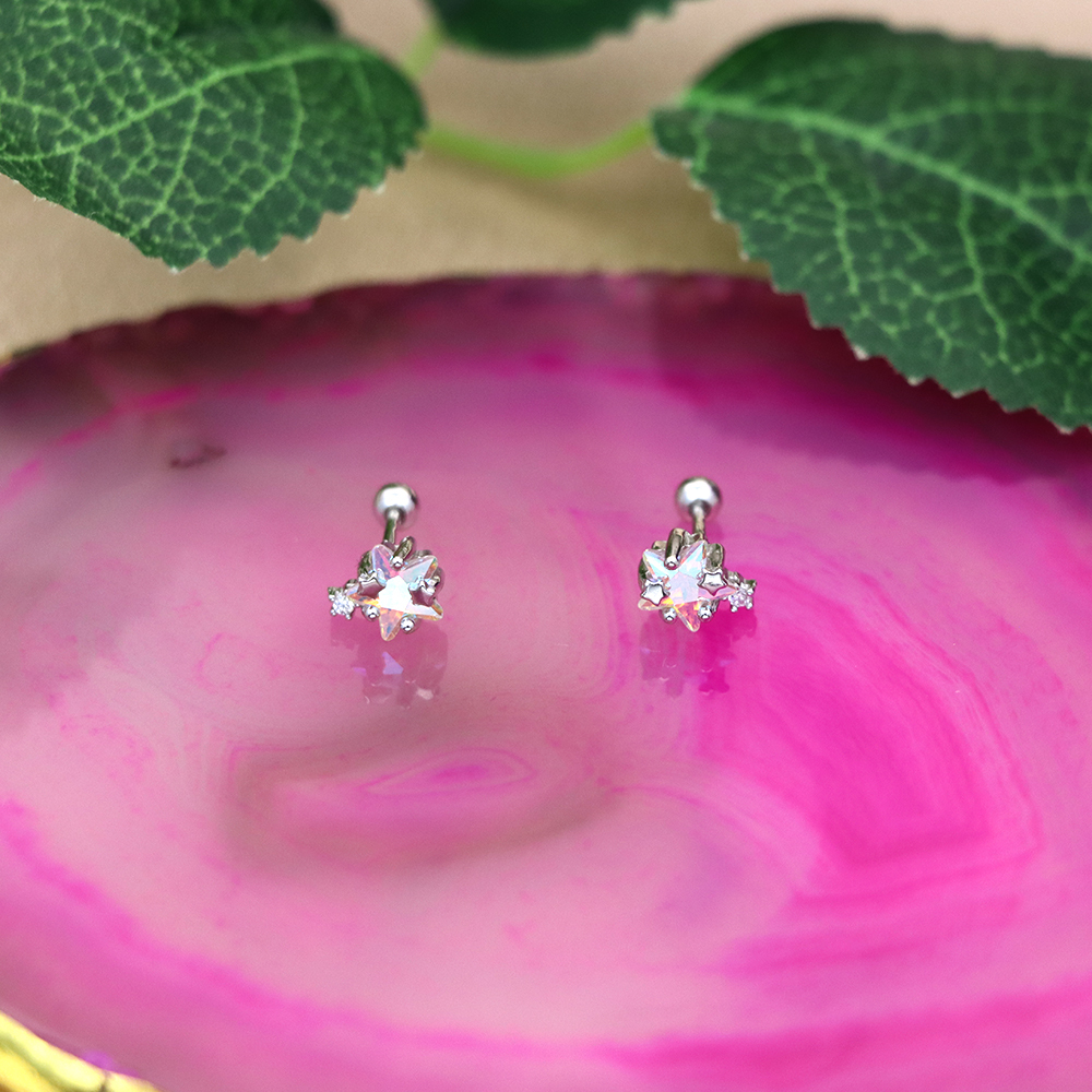 S925 Sterling Silver Planet Ear Cuff Studs with Zirconia - Screw Back Earrings