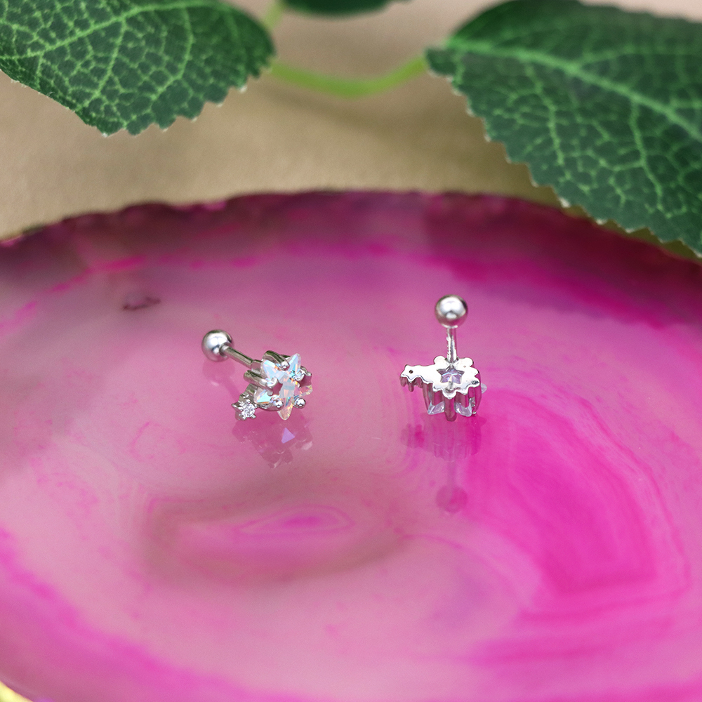 S925 Sterling Silver Planet Ear Cuff Studs with Zirconia - Screw Back Earrings