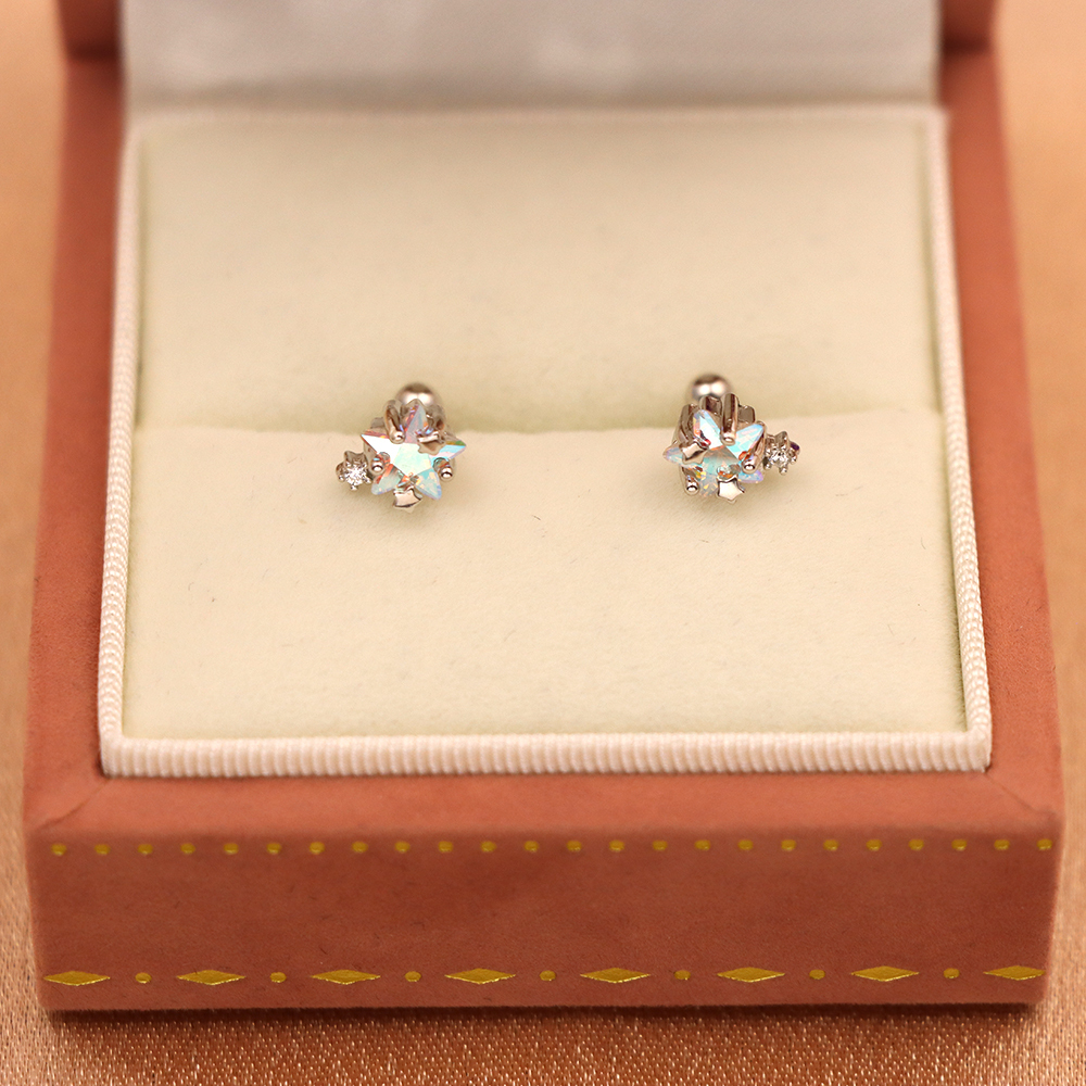 S925 Sterling Silver Planet Ear Cuff Studs with Zirconia - Screw Back Earrings