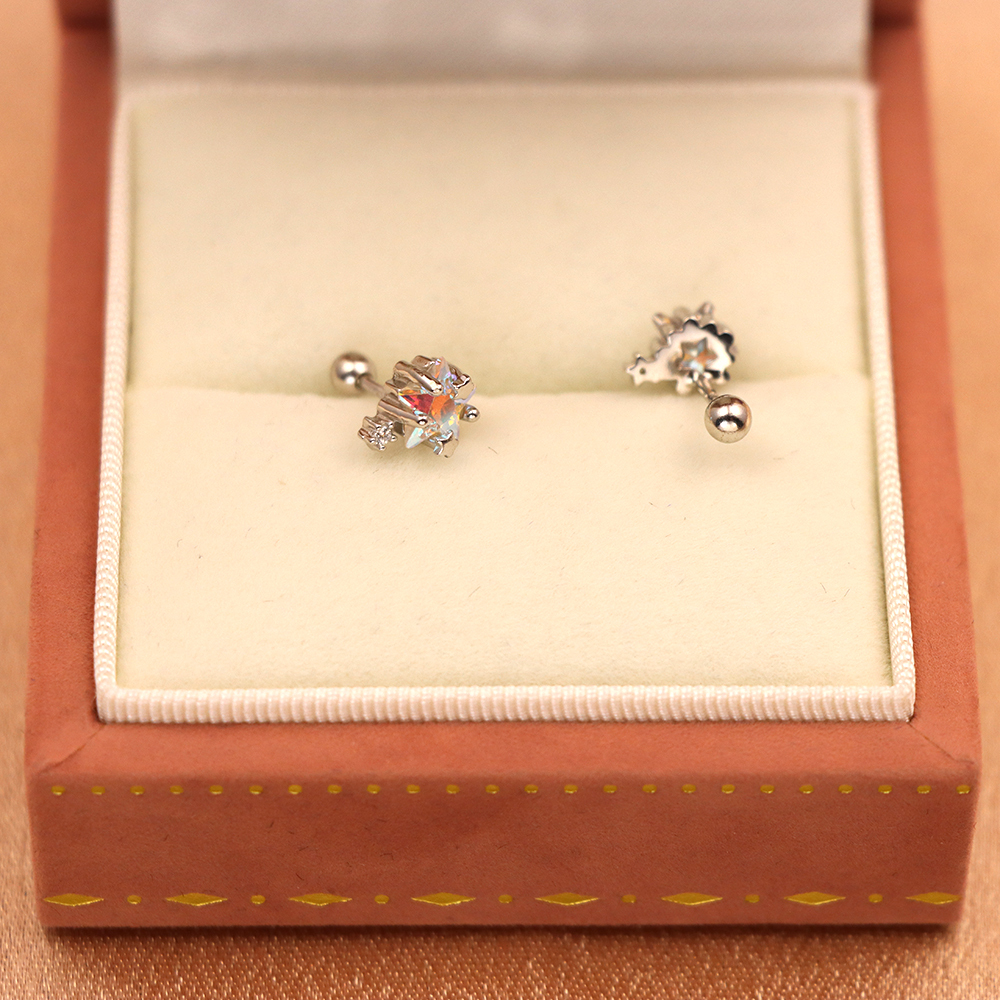 S925 Sterling Silver Planet Ear Cuff Studs with Zirconia - Screw Back Earrings