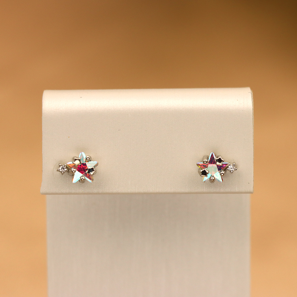 S925 Sterling Silver Planet Ear Cuff Studs with Zirconia - Screw Back Earrings