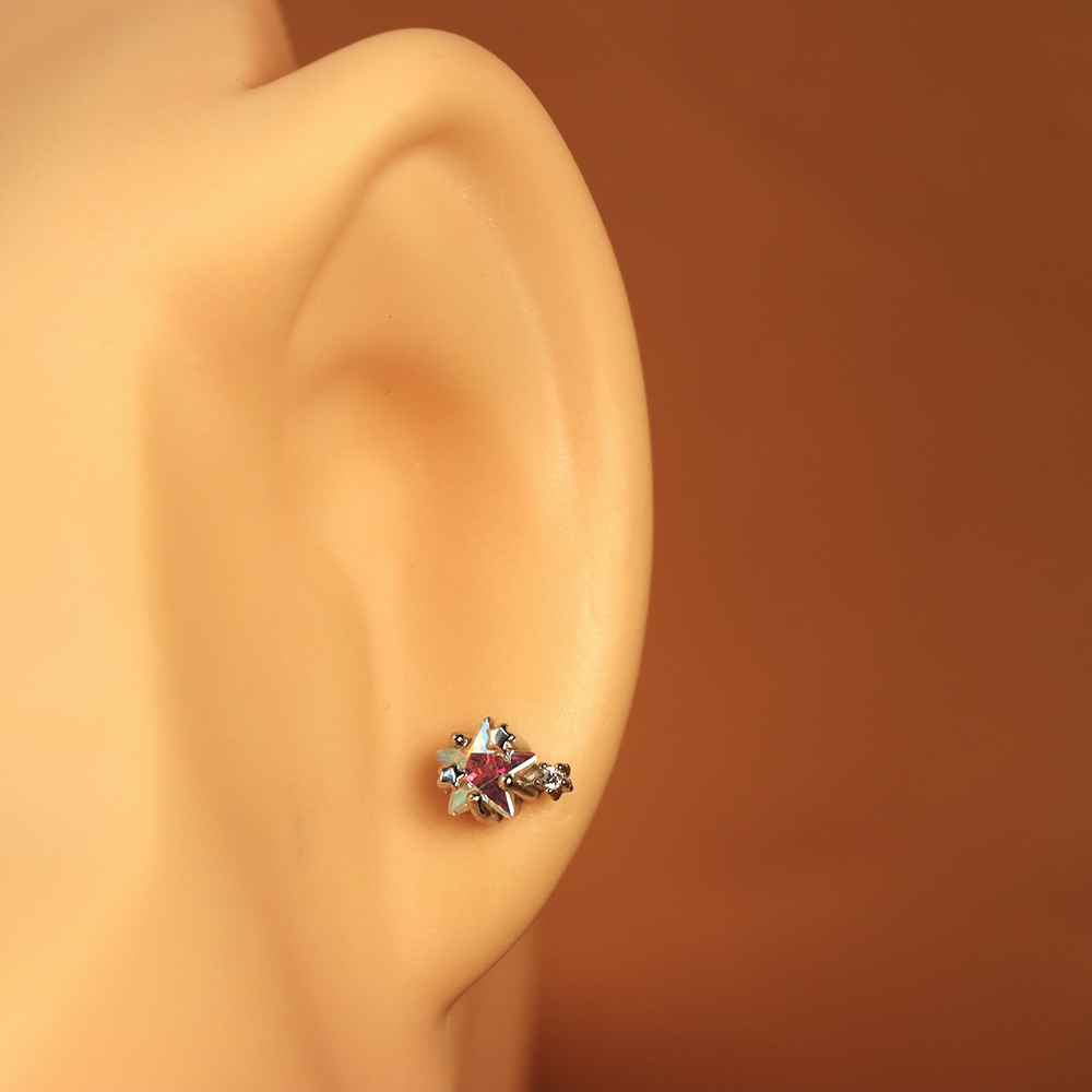 S925 Sterling Silver Planet Ear Cuff Studs with Zirconia - Screw Back Earrings