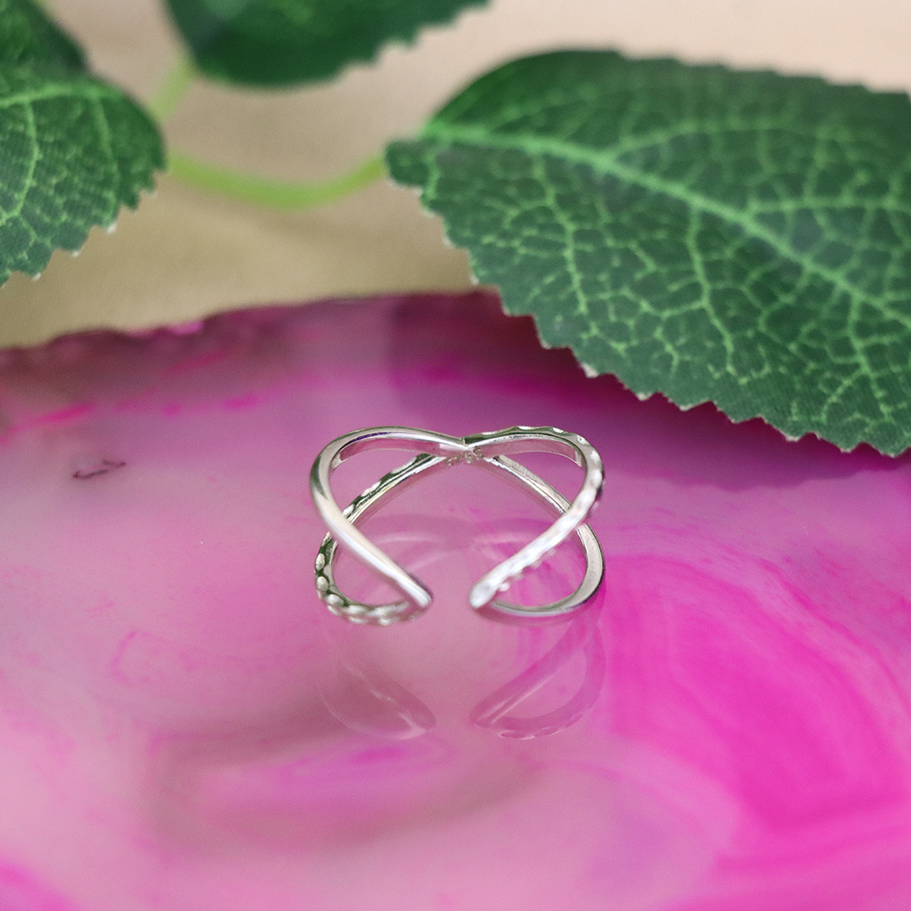 S925 Sterling Silver Geometric Open Adjustable Ring - Crossed Pointer Finger Band for Women - Minimalist Ring