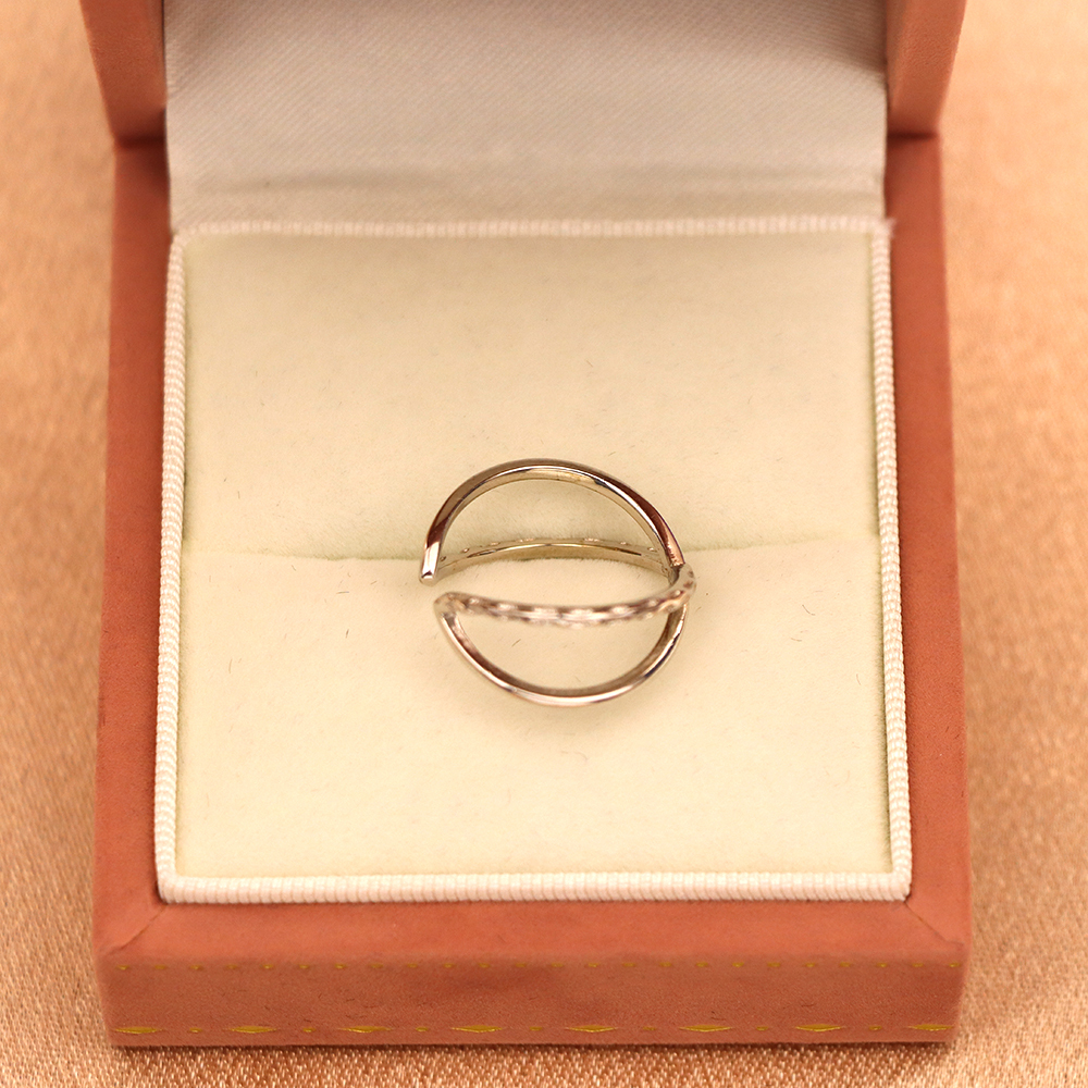S925 Sterling Silver Geometric Open Adjustable Ring - Crossed Pointer Finger Band for Women - Minimalist Ring