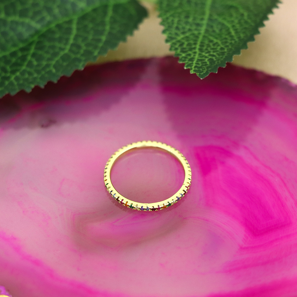 S925 Sterling Silver Colorful Zirconia Micro-Paved Full Diamond Ring