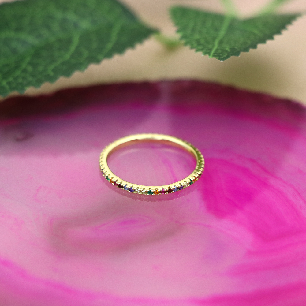 S925 Sterling Silver Colorful Zirconia Micro-Paved Full Diamond Ring