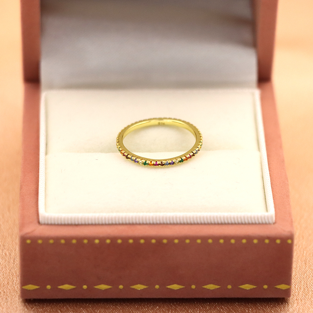 S925 Sterling Silver Colorful Zirconia Micro-Paved Full Diamond Ring