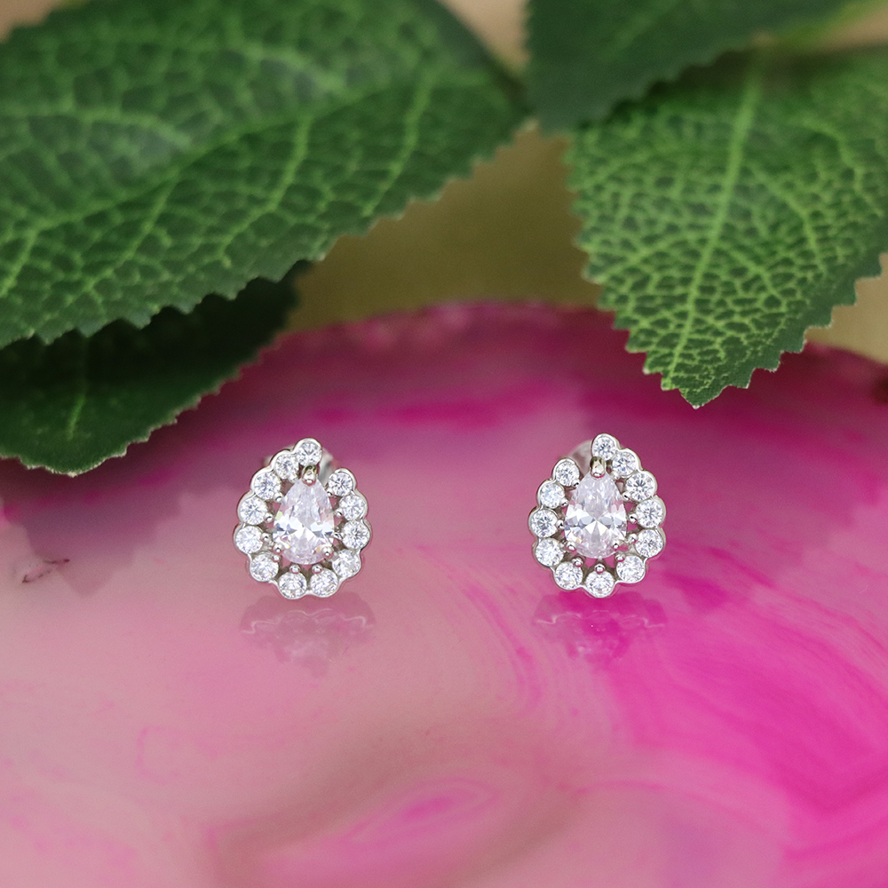 S925 Sterling Silver Simulated Diamond Geometric Stud Earrings for Women - Full Paved Earrings
