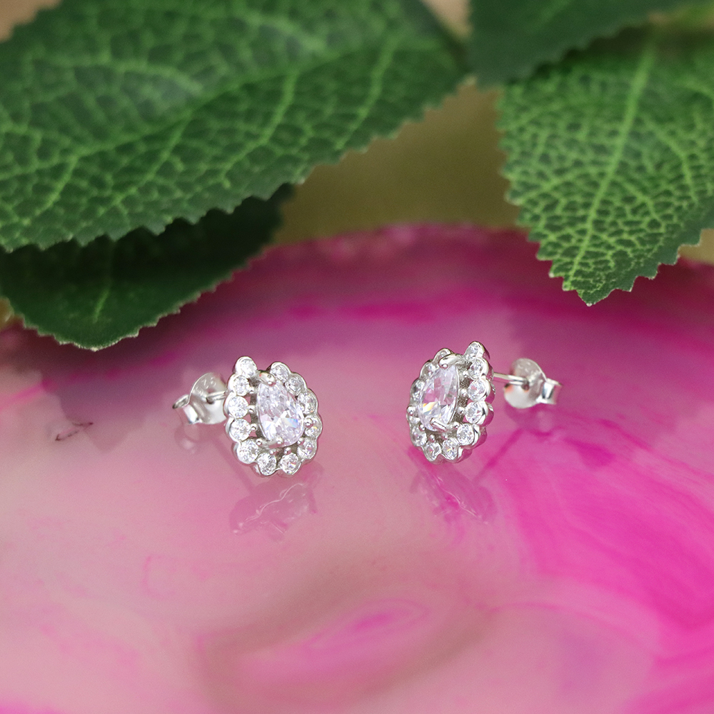 S925 Sterling Silver Simulated Diamond Geometric Stud Earrings for Women - Full Paved Earrings