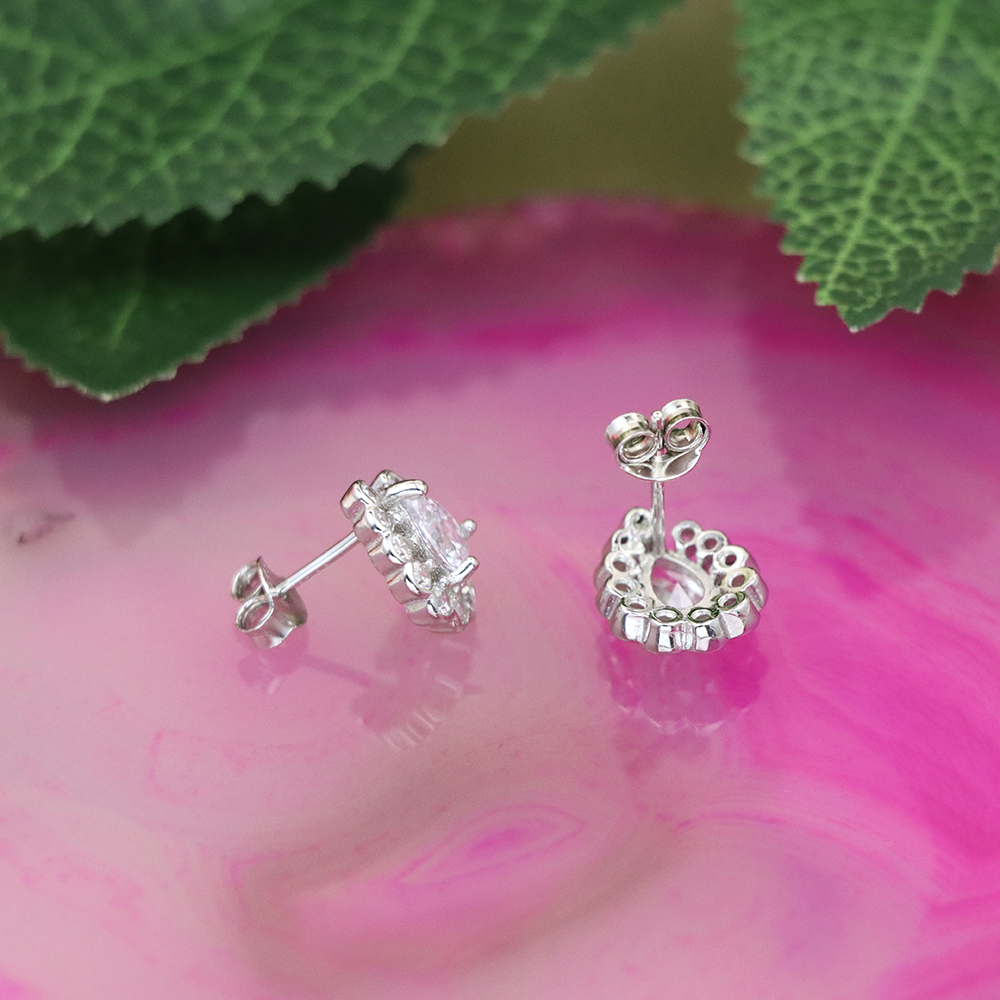 S925 Sterling Silver Simulated Diamond Geometric Stud Earrings for Women - Full Paved Earrings