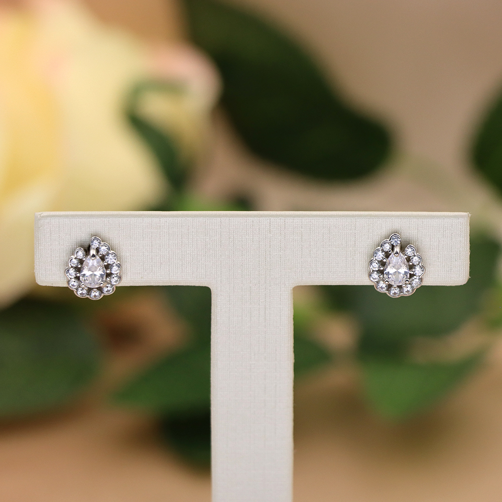 S925 Sterling Silver Simulated Diamond Geometric Stud Earrings for Women - Full Paved Earrings