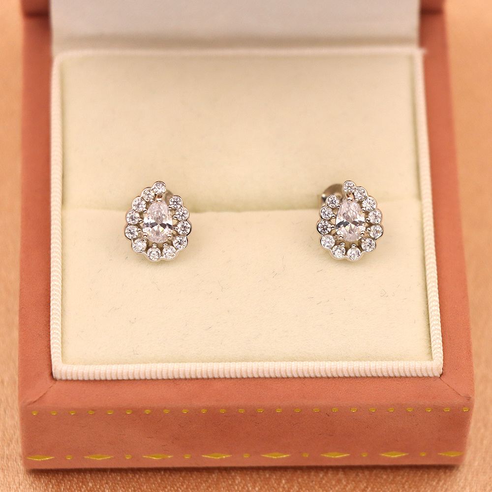 S925 Sterling Silver Simulated Diamond Geometric Stud Earrings for Women - Full Paved Earrings