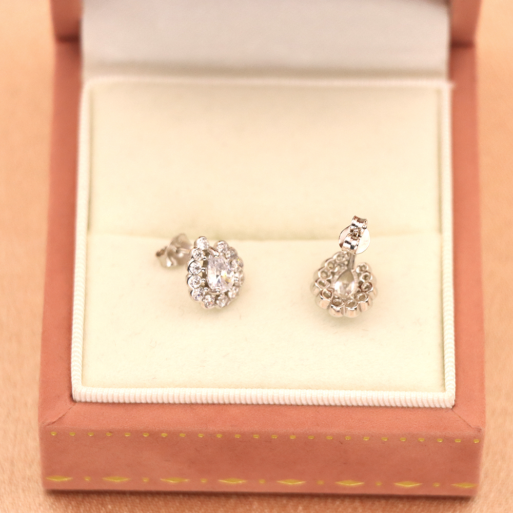 S925 Sterling Silver Simulated Diamond Geometric Stud Earrings for Women - Full Paved Earrings