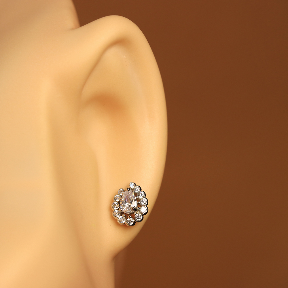 S925 Sterling Silver Simulated Diamond Geometric Stud Earrings for Women - Full Paved Earrings