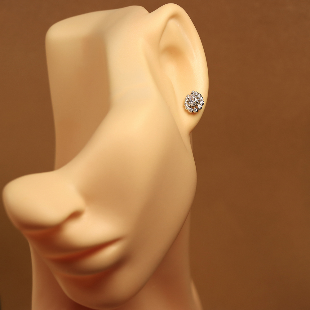 S925 Sterling Silver Simulated Diamond Geometric Stud Earrings for Women - Full Paved Earrings