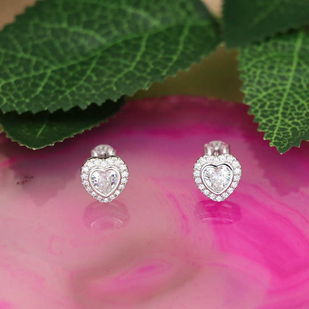 S925 Sterling Silver Minimalist Heart Stud Earrings for Women - Zirconia Heart-Shaped Jewelry