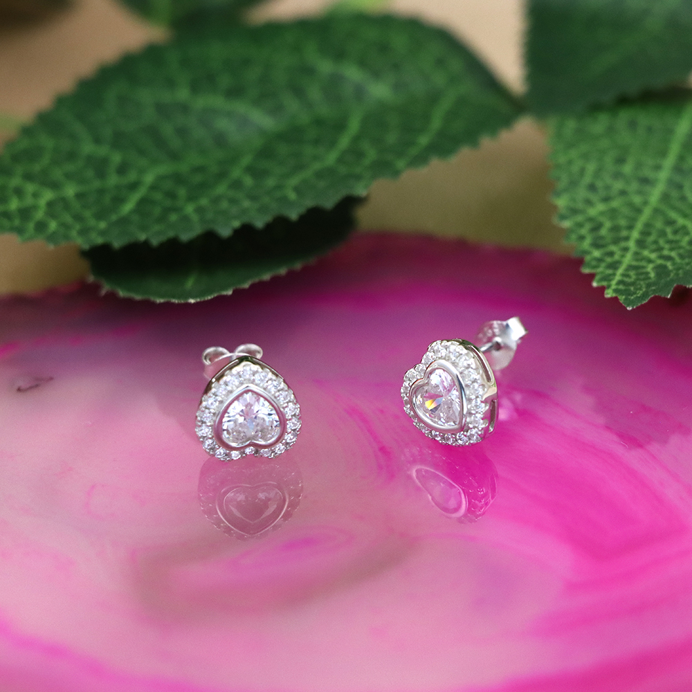 S925 Sterling Silver Minimalist Heart Stud Earrings for Women - Zirconia Heart-Shaped Jewelry