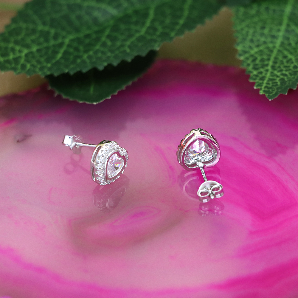 S925 Sterling Silver Minimalist Heart Stud Earrings for Women - Zirconia Heart-Shaped Jewelry