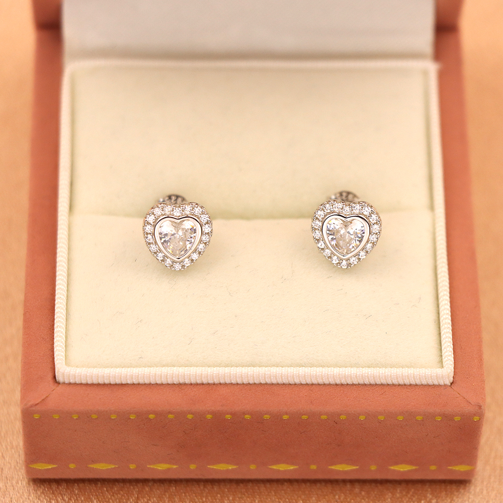 S925 Sterling Silver Minimalist Heart Stud Earrings for Women - Zirconia Heart-Shaped Jewelry