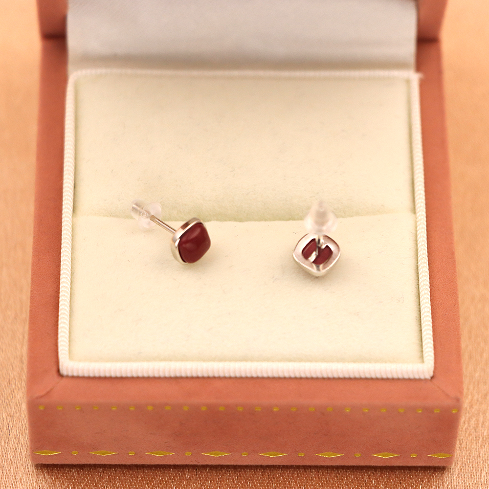 S925 Sterling Silver Red Freckle Stud Earrings for Women - Vintage Earrings