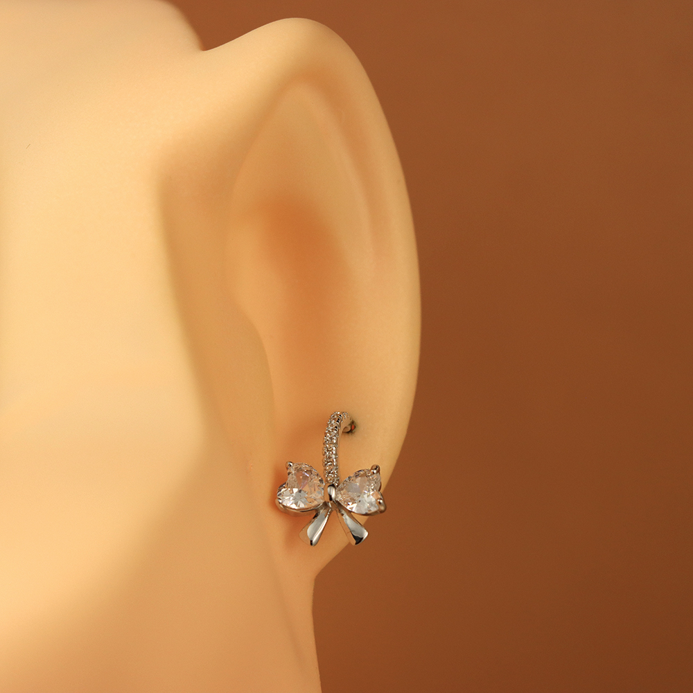 S925 sterling silver bow shaped earring studs for women compact