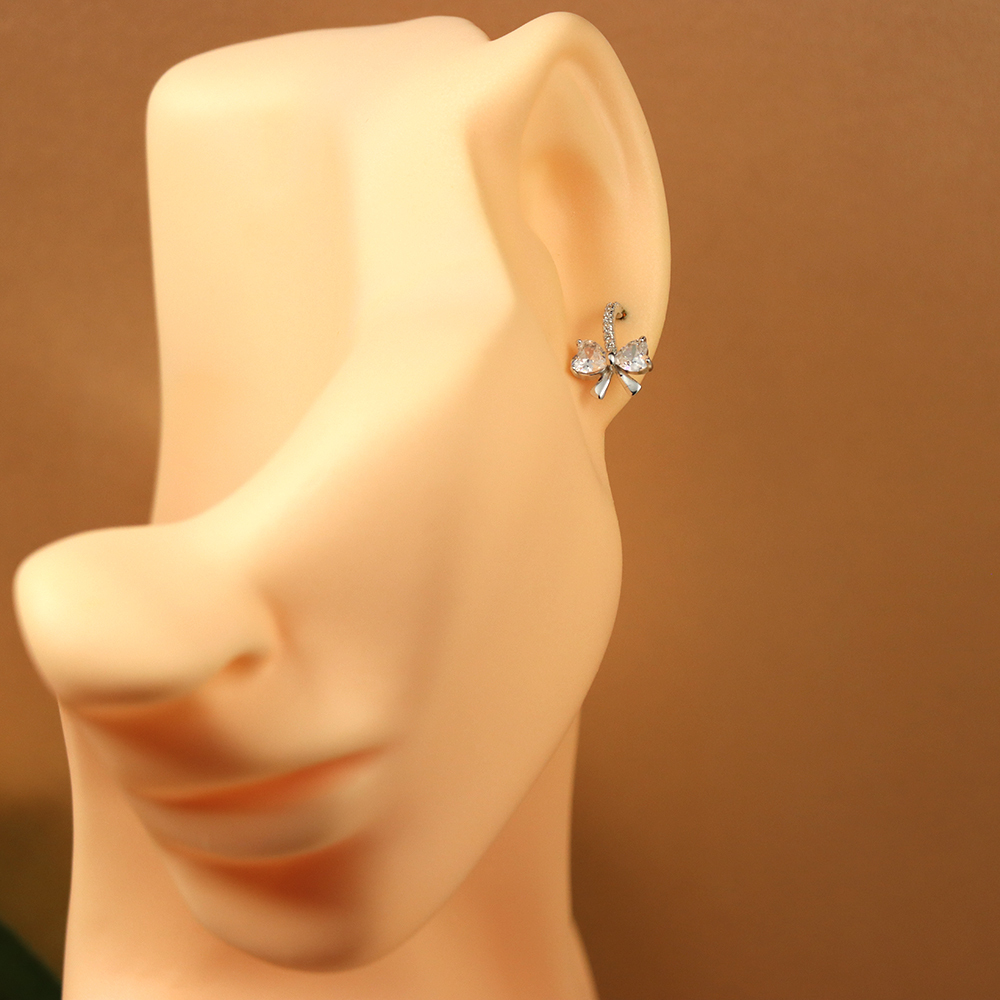 S925 sterling silver bow shaped earring studs for women compact