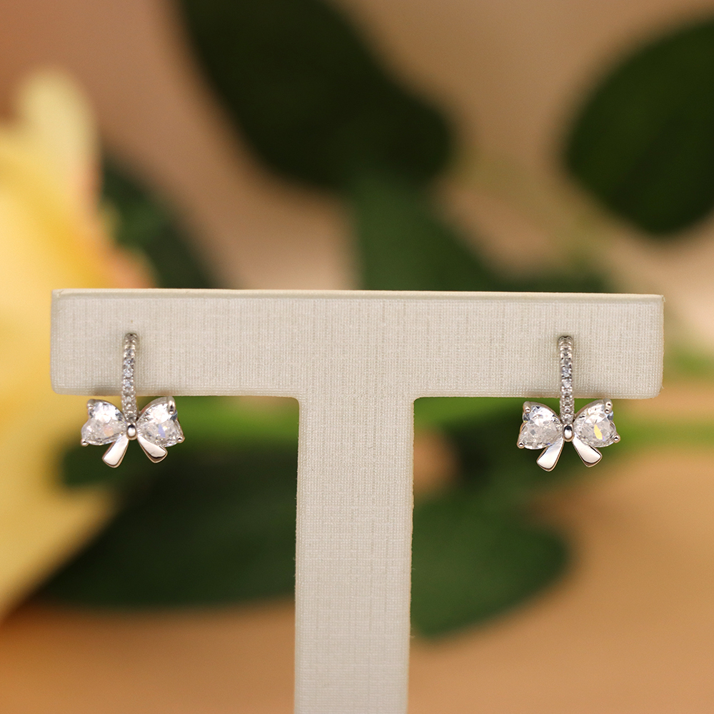 S925 sterling silver bow shaped earring studs for women compact